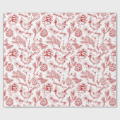 XL赤エレガント(鳥)ショウジョウコウカンチョウバードパイン冬のベリー ラッピングペーパー (フラット)