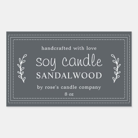 XL ハンドメイド ソイ キャンドル 葉 黒カスタム 長方形シール (正面)