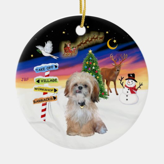 Xmasサイン - シ Shih Tzu (P) セラミックオーナメント (正面)