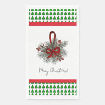 X'masツリー枠の赤いリボンと緑の松