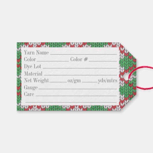 XMAS アーガイル ニット 3.5"x2" 毛糸タグ ギフトタグ (正面(横))