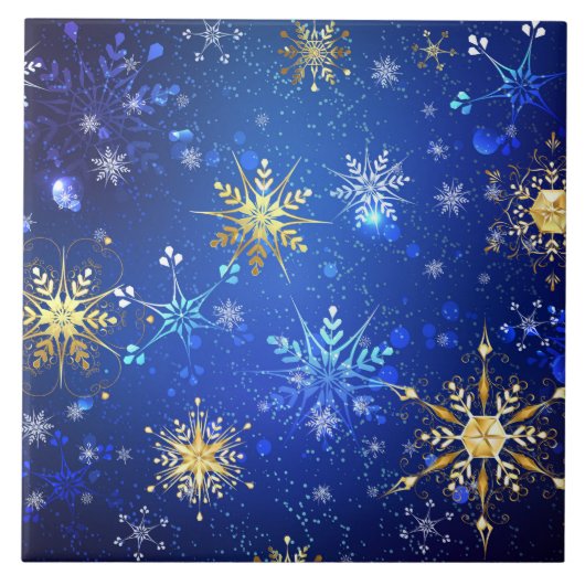 XMAS Blue Background with Golden Snowflakes タイル (正面)