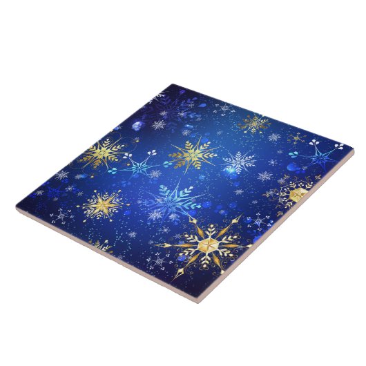XMAS Blue Background with Golden Snowflakes タイル (側面)