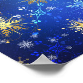 XMAS Blue Background with Golden Snowflakes ポスター (角)