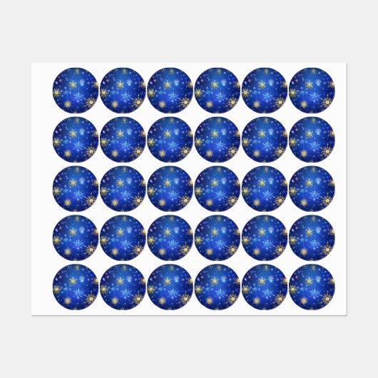 XMAS Blue Background with Golden Snowflakes ラベル (シート)