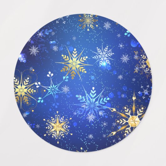 XMAS Blue Background with Golden Snowflakes ラベル (デザイン2)