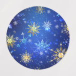 XMAS Blue Background with Golden Snowflakes ラベル<br><div class="desc">Blue Christmas background with gold and white jewelry snowflakes. Golden snowflakes. XMAS.</div>