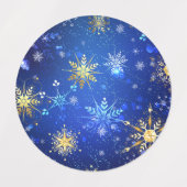 XMAS Blue Background with Golden Snowflakes ラベル (デザイン1)