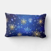XMAS Blue Background with Golden Snowflakes ランバークッション (裏面)