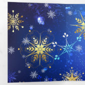 XMAS Blue Background with Golden Snowflakes 三つ折り招待状 (内部最初)