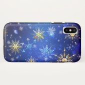XMAS Blue Background with Golden Snowflakes Case-Mate iPhoneケース (裏面(横))