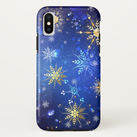 XMAS Blue Background with Golden Snowflakes Case-Mate iPhoneケース (裏面)