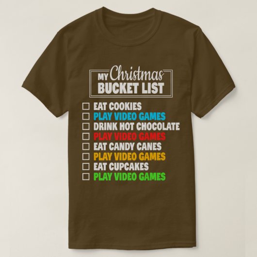 Xmas Bucket List Funny Gamer Video Games Boys Chri Tシャツ (デザイン正面)
