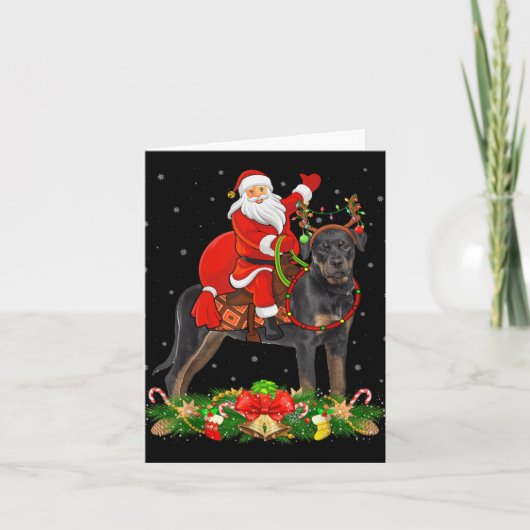 Xmas Decor Funny Santa Riding Rottweiler Dog Chris カード (正面)