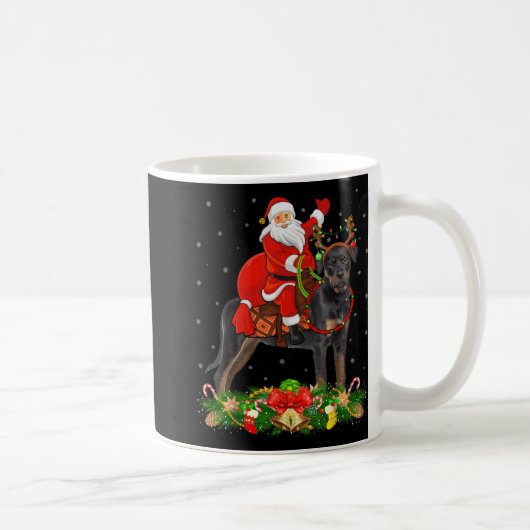 Xmas Decor Funny Santa Riding Rottweiler Dog Chris コーヒーマグカップ (右)