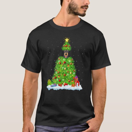 Xmas Decorations Lights Santa Doberman Dog Christm Tシャツ (正面)