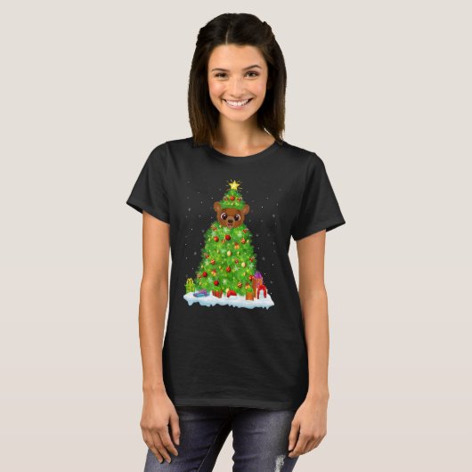 Xmas Decorations Lights Santa Grizzly Bear Christm Tシャツ (正面フル)