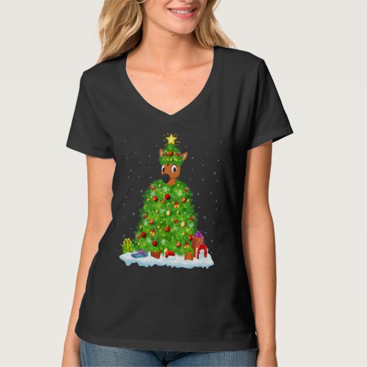 Xmas Decorations Lights Santa Horse Christmas Tree Tシャツ (正面)