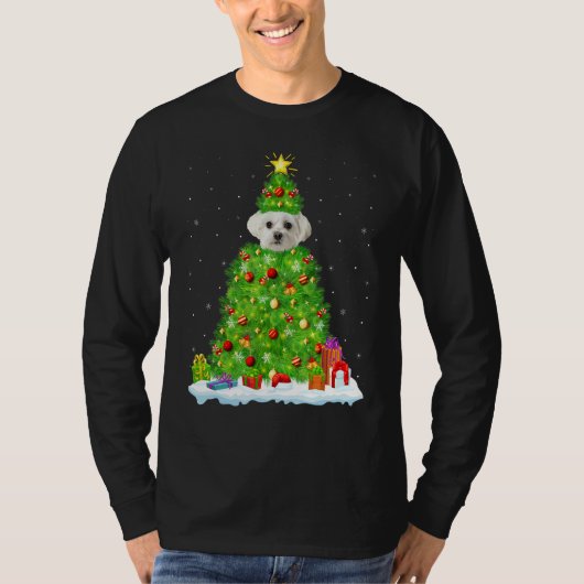 Xmas Decorations Lights Santa Maltese Dog Christma Tシャツ (正面)
