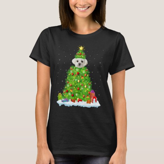 Xmas Decorations Lights Santa Maltese Dog Christma Tシャツ (正面)