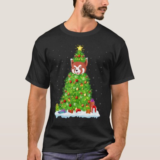 Xmas Decorations Lights Santa Red Panda Christmas  Tシャツ (正面)