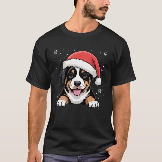 Xmas Doberman Dog Wearing Santa Hat Pet Animal Lov Tシャツ (正面)