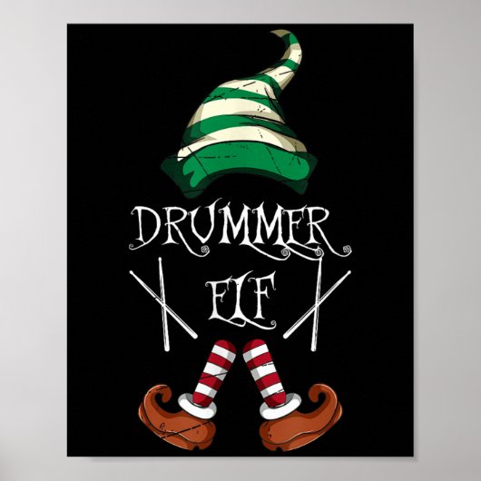 Xmas Drumsticks Music Matching Drummer Elf Pajama ポスター (正面)