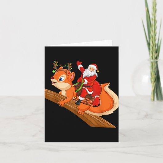 Xmas Family Matching Funny Santa Riding Squirrel C カード (正面)