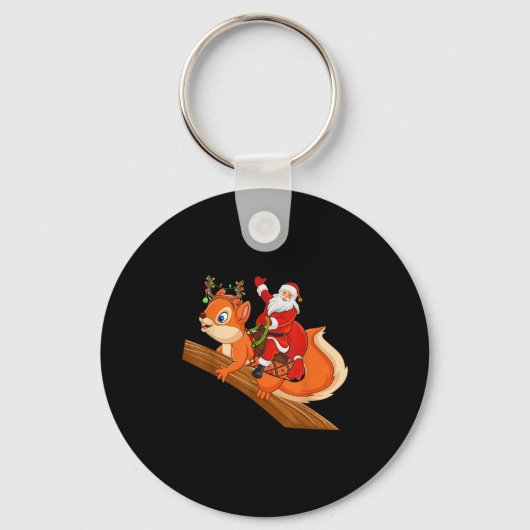 Xmas Family Matching Funny Santa Riding Squirrel C キーホルダー (正面)