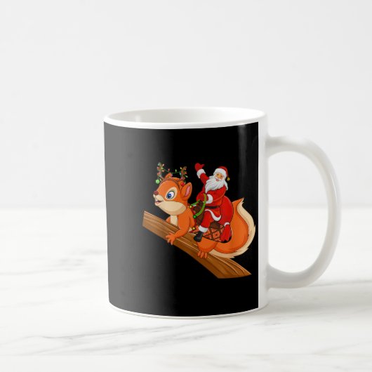 Xmas Family Matching Funny Santa Riding Squirrel C コーヒーマグカップ (右)
