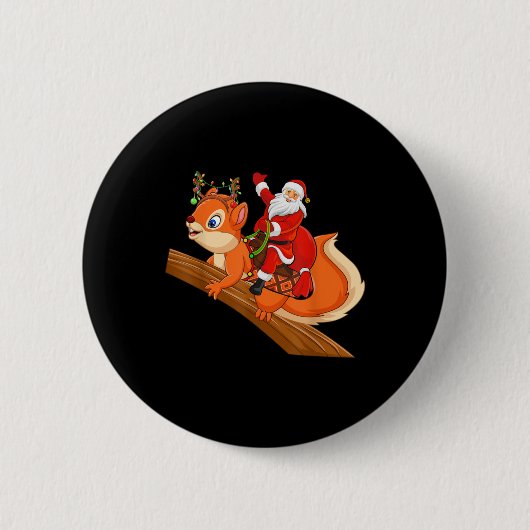 Xmas Family Matching Funny Santa Riding Squirrel C 缶バッジ (正面)