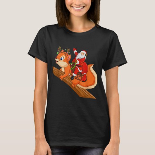 Xmas Family Matching Funny Santa Riding Squirrel C Tシャツ (正面)