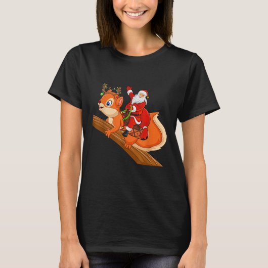 Xmas Family Matching Funny Santa Riding Squirrel C Tシャツ (正面)