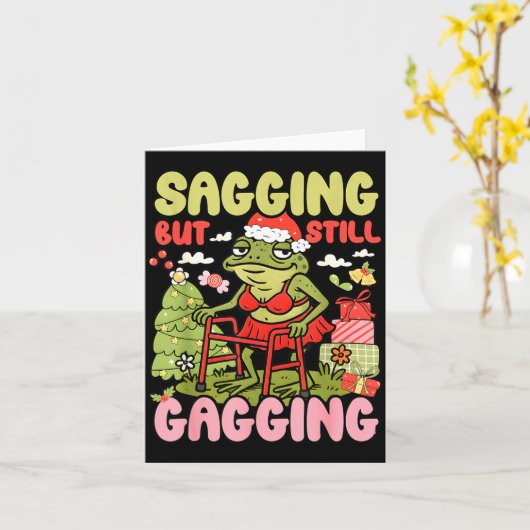 Xmas Funny Frog Meme Christmas Sagging But Still G カード (黄色い花)