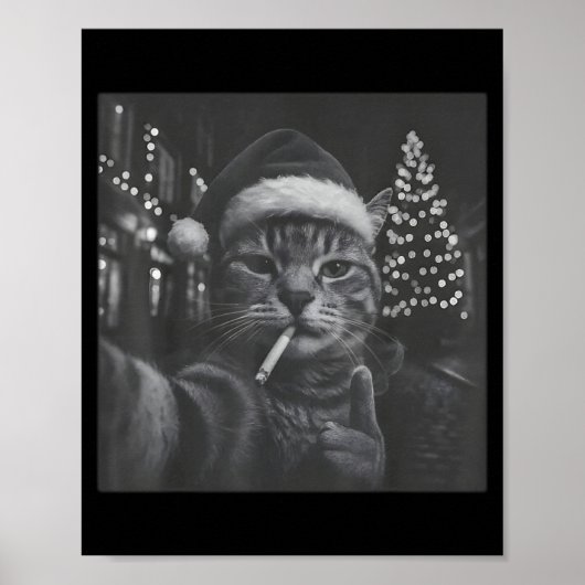 Xmas Funny Smoking Cat Cigarette Kitty Gen Z Meme  ポスター (正面)