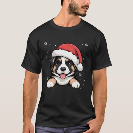 Xmas German Shepherd Dog Wearing Santa Hat Pet Ani Tシャツ (正面)