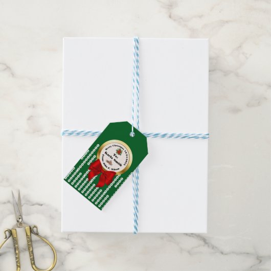 XMAS GIFT BAG green & red numbers editable ギフトタグ (より糸付き)