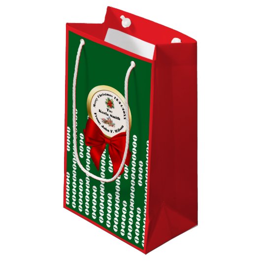 XMAS GIFT BAG green & red numbers editable スモールペーパーバッグ (正面アングル)