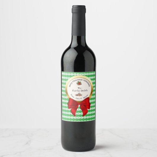 XMAS GIFT BAG green & red numbers editable ワインラベル (正面)