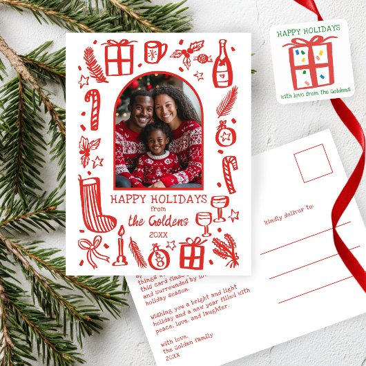 Xmas Gift Doodle CHRISTMAS Holiday To From Label スクエアシール