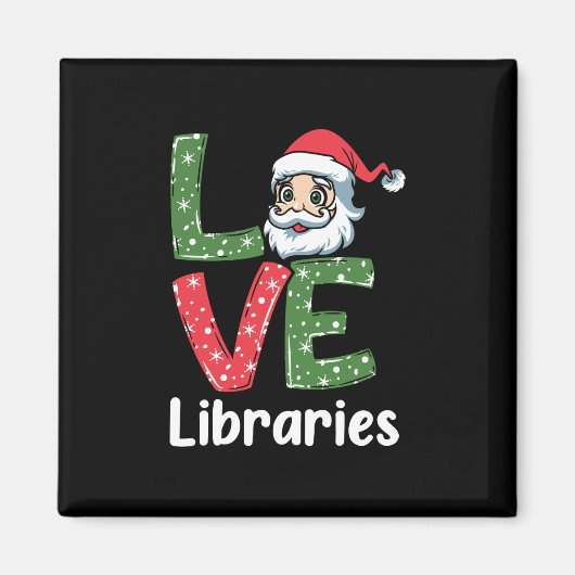 Xmas Gift LOVE Libraries Cute Santa マグネット (正面)