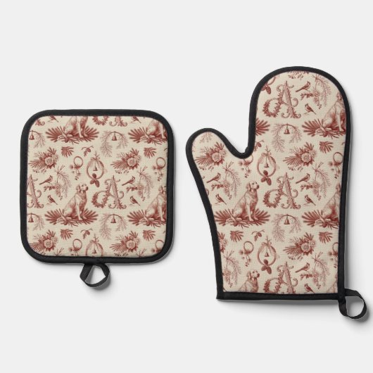 Xmas Golden Retriever Letter A Oven Mitt Set 鍋つかみ&鍋敷きセット (正面)