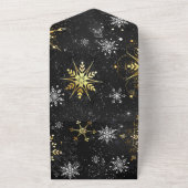 Xmas Golden Snowflakes on Black Background オールインワン招待状 (外側)