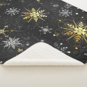 Xmas Golden Snowflakes on Black Background シェルパブランケット (3/4)