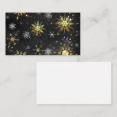 Xmas Golden Snowflakes on Black Background プレイスカード (正面/裏面)