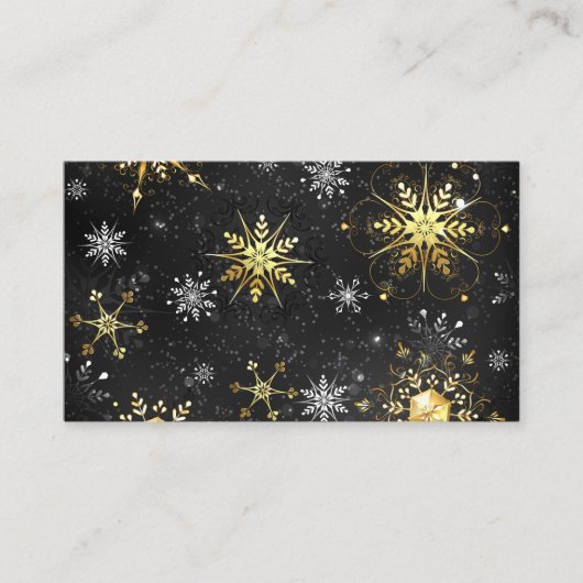 Xmas Golden Snowflakes on Black Background プレイスカード (正面)