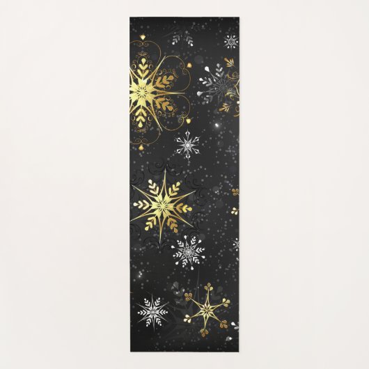 Xmas Golden Snowflakes on Black Background ヨガマット (正面)