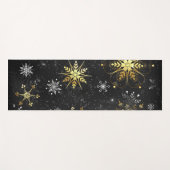 Xmas Golden Snowflakes on Black Background ヨガマット (正面(横))