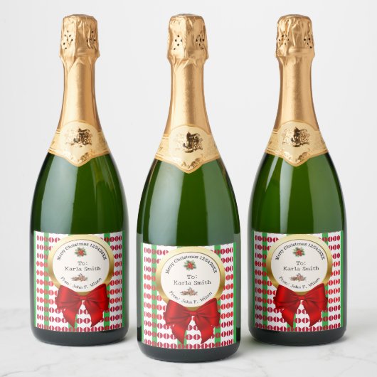 XMAS green & red numbers zero original スパークリングワインラベル (ボトル)