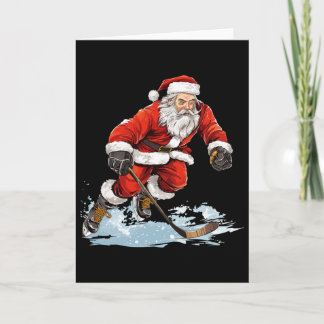 Xmas Holiday Fun Santa Playing Ice Hockey Christma カード